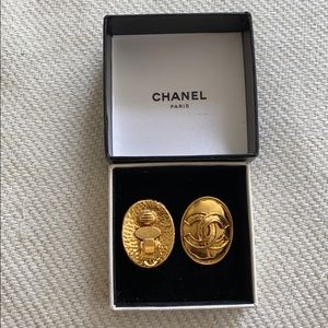 Gold Oval Chanel Clip On Earrings